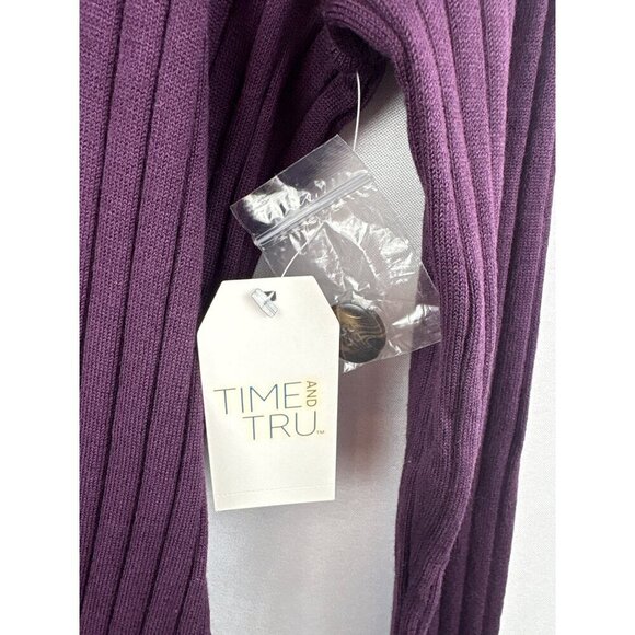 Time And Tru Womens Ribbed Long Cardigan Sweater In Purple Pearl Size S (4-6) 79 - Picture 6 of 7